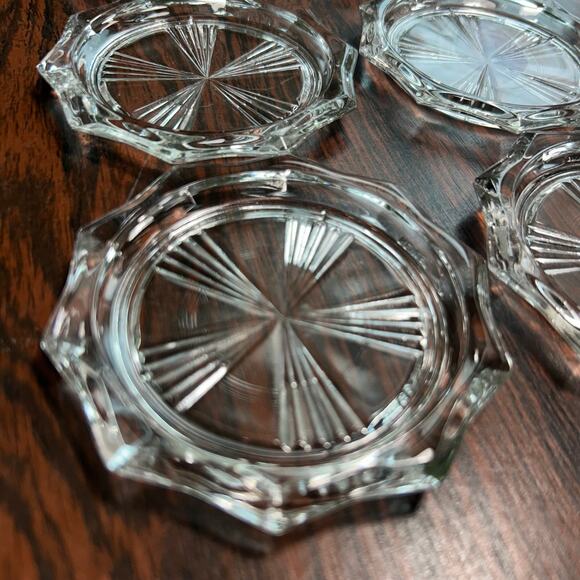 Vintage French Riem Glass Coasters Set of 6 – Starburst Cut Design Tableware - Picture 4 of 10